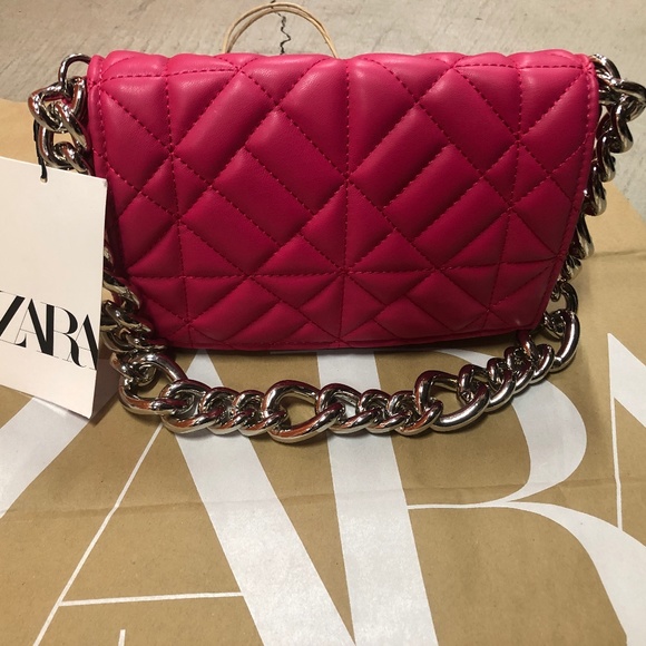 Zara Handbags - Zara Quilted Pink Silver Chain Bag, Medium